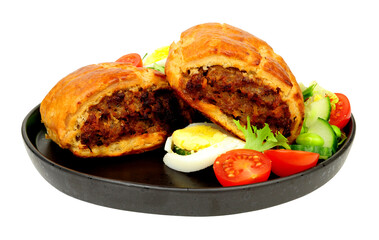 Pork all butter puff pastry sausage roll meal with fresh egg salad