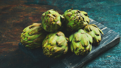 Fresh artichokes. Side view. Healthy food.