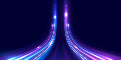 Abstract high speed movement background. Futuristic digital technology movement concept. Network connection, AI, communication, big data, data transfer, Network, cyber light trails. Vector eps10.