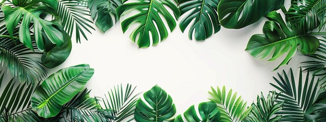 Minimalist tropical leaves forming a frame with a blank space for symbol or text.