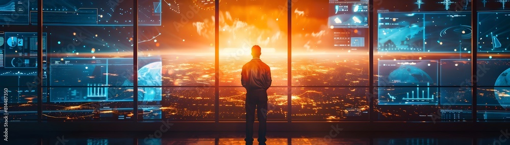 Poster futuristic command center monitoring and managing climate change through geoengineering technology a