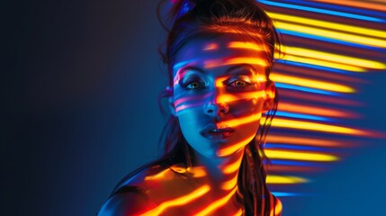 Fototapeta premium Vibrant Neon Light Portrait of Young Woman