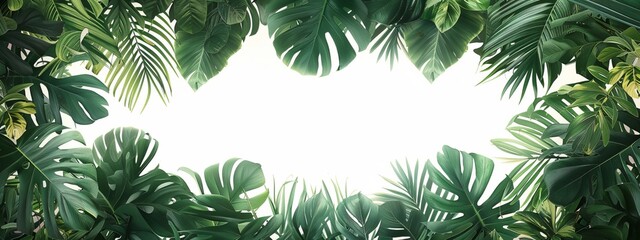 Minimalist tropical leaves forming a frame with a blank space for symbol or text.
