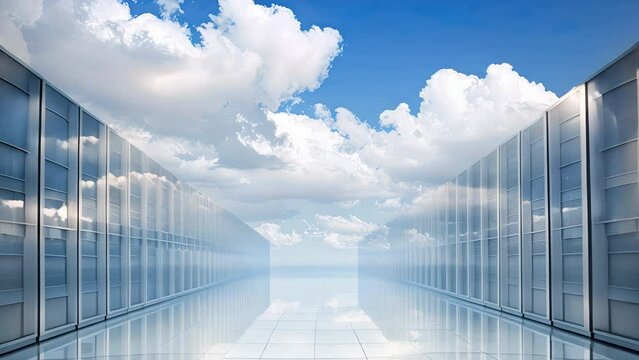 cloud computing concept, high speed servers streaming data to a cloud, symbolic visual
