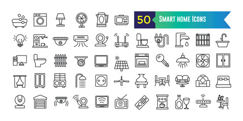 Smart home icons set. Outline set of smart home vector icons for ui design. Outline icon collection. Editable stroke.