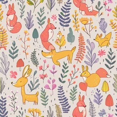 Obraz premium Design a pattern that combines whimsical forest animals like foxes, rabbits, and deer