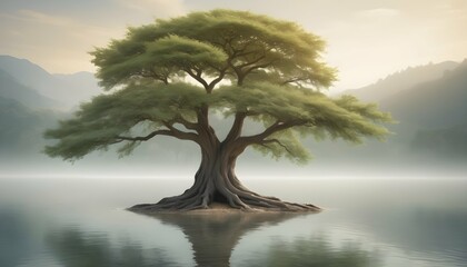 A tree depicted in a serene peaceful setting upscaled_12