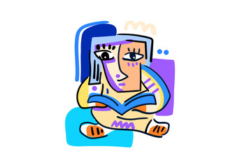 Man student reading book, studying. Person learning science, business