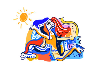 abstract face portrait hand drawn, shapes, line, doodle