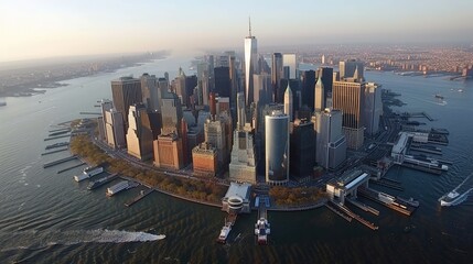 Aerial view of Lower Manhattan - generative Ai