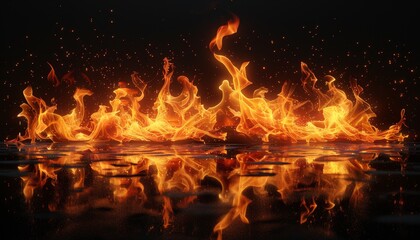 A long line of fire with a body of water in the background by AI generated image