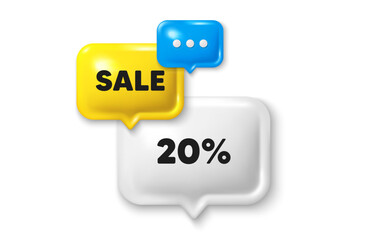Discount speech bubble offer 3d icon. 20 percent off sale tag. Discount offer price sign. Special offer symbol. Discount discount offer. Speech bubble sale banner. Discount balloon. Vector