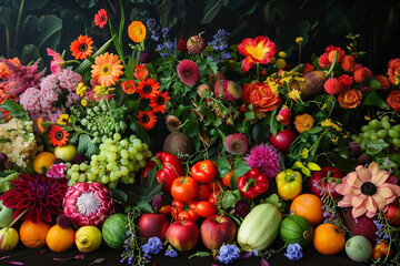 A Vibrant Display of Fresh Produce and Flowers 