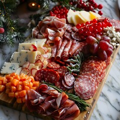 Festive Charcuterie Board with Seasonal Delicacies and Garnishes for Winter Brunch