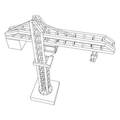 Construction crane tower. Building industrial concept. Wireframe low poly mesh vector illustration.