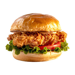 Fried chicken burger on transparent background. Generative ai design.