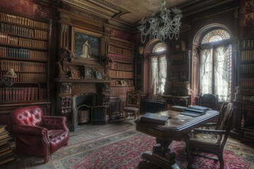 An elegant Victorian study filled with ghostly apparitions and whispered secrets