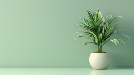illustration of a home plant on a pastel green background with copy space