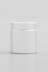 Neutral white jar for cream stands against a seamless light background, ideal for product mockup. 3d render