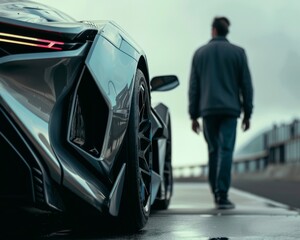Man walking aside a luxury black car