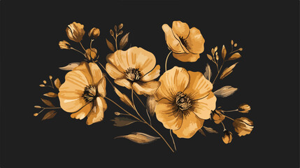 Happy new year in golden poppy lettering over black background