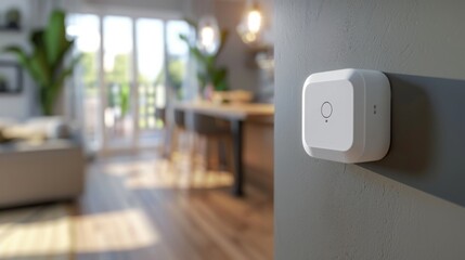A light switch mounted on a white wall in a living room, with a standard rectangular design and a clear ON OFF indicator.