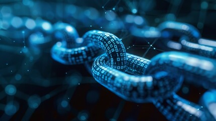 Obraz premium A close-up visualization of a blockchain with encrypted numeric data, symbolizing cybersecurity and technology.