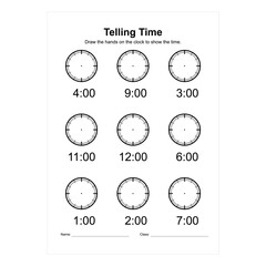 Time and Clock Worksheets. Math Worksheets: Telling Time. Analog Time Worksheets for Kids.