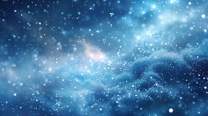 Abstract winter scene with snowflakes falling against a blue sky