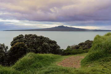 View of Rangitoto island in the Waitakere Harbour from North Head. Devonport, Auckland,New Zealand.