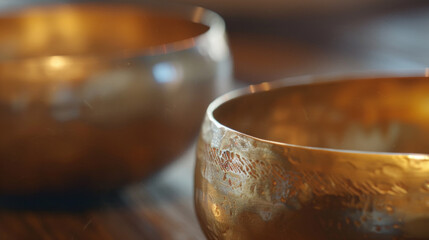 Singing Bowl with Wooden Mallet in Candlelit Setting