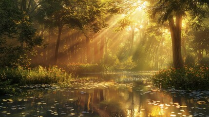 Obraz premium Enchanted glades bathed in golden sunlight time stands still wallpaper