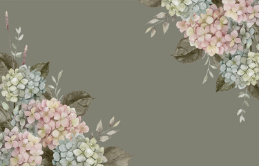 Delicate Hydrangea Background, Watercolor Floral Background