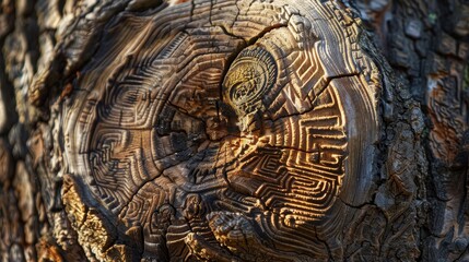 Naklejka premium Mysterious symbols on ancient trees meanings known only to wise wallpaper