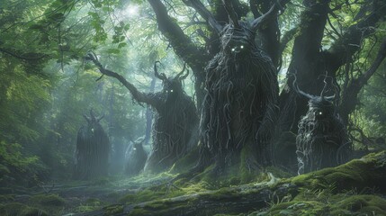 Elemental guardians watch over woodland realm silent vigil maintains natural balance wallpaper