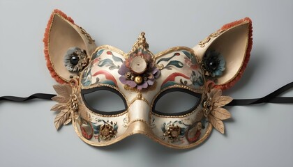 A whimsical mask with animal motifs and playful em