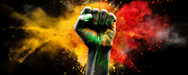 Black hand clenched into a fist. African American History or Black History Month concept