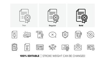 Decline, Cancel and Dislike. Reject line icons. Disapprove linear icon set. Line icons set. Vector