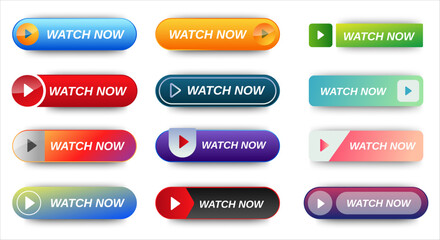 Watch now buttons icon set design vector. Modern gradient web buttons. web elements.
