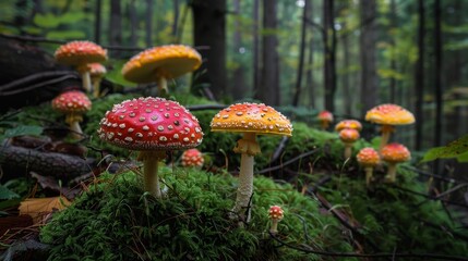 Enchanted toadstools sprouting casting magical spell over landscape wallpaper