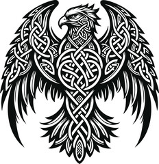 Obraz premium Viking Celtic Raven Hugin Munin bird graphic design | svg png eps vector | cut print laser engrave digital files for commercial use | tattoo, T-Shirts Coffee Mugs Posters Stickers