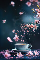 Tranquil Tea Cup Amidst Floating Blossoms