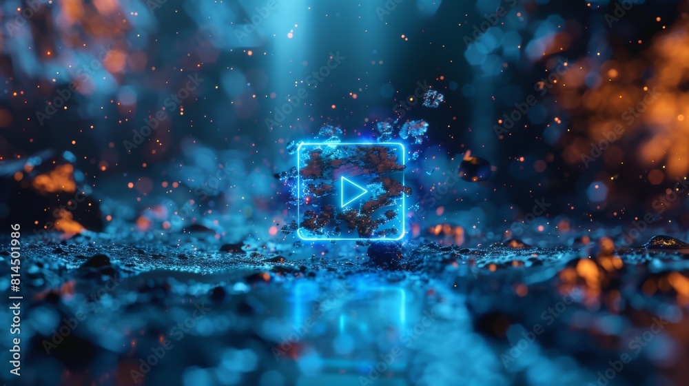 Wall mural intro video play button image blue color