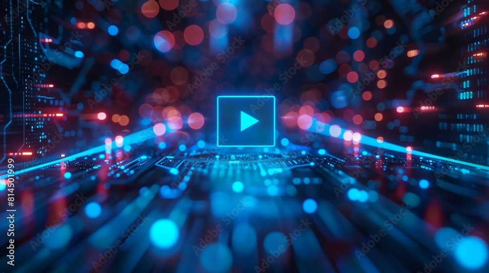 Sticker intro video play button image blue color