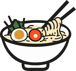 Simplified Ramen Bowl Vector with Chopsticks and Vegetables