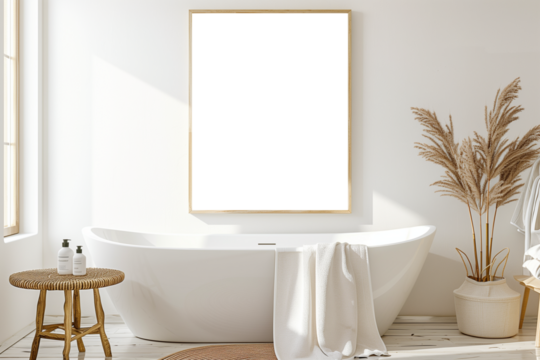 Mockup frame in luxury and comfortable white bathroom interior background