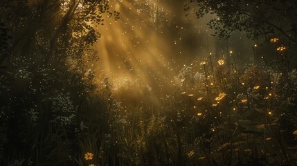 Soft diffused light from hidden sources illuminating undergrowth wallpaper