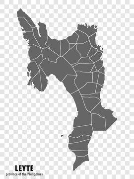 Blank map Leyte of Philippines. High quality map Province of Leyte with districts on transparent background for your web site design, logo, app, UI.  Republic of the Philippines.  EPS10.