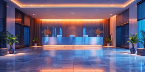 Fototapeta premium interior of a hotel front desk orange and blue