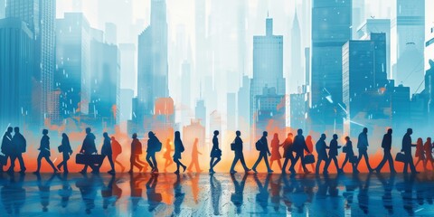 people walking in the city silhouettes business finance